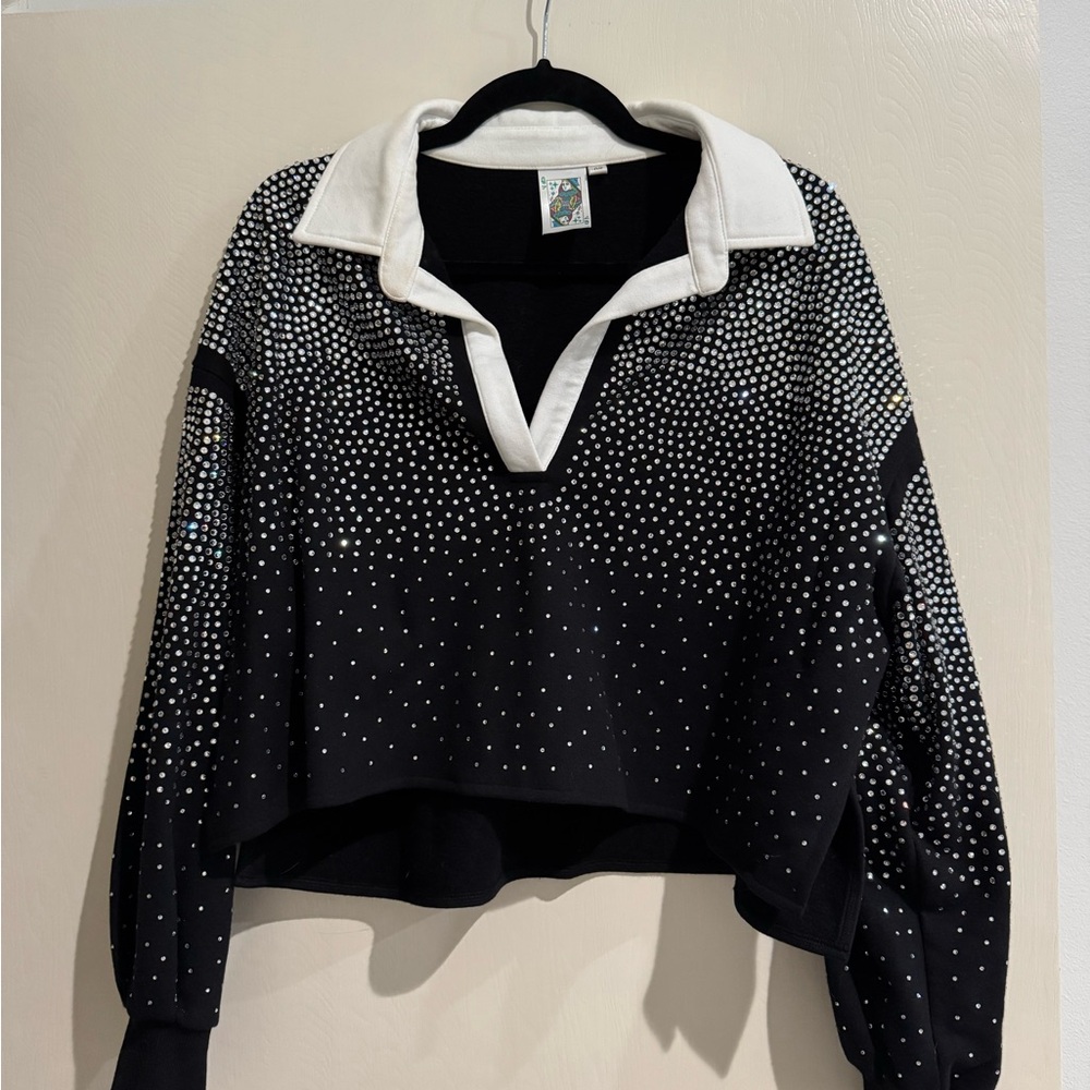 QUEEN OF SPARKLES Black and White Studded Sweatshirt